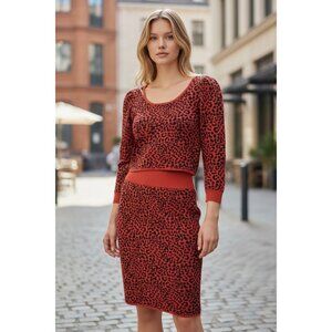 NEW Express Leopard Knit Two Piece Crop Top S, Pencil Skirt XS Set Rust Black